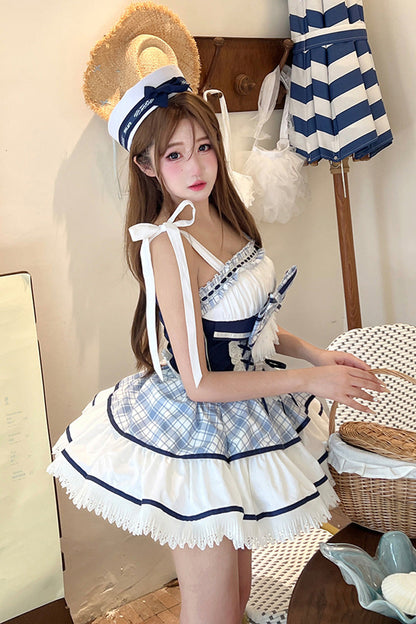 Sweet Lolita Dress - Sailing Love, 2 Colors, Plaid, Ruffled, Printed - additional product view 7