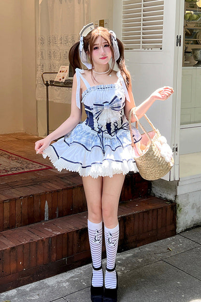 Sweet Lolita Dress - Sailing Love, 2 Colors, Plaid, Ruffled, Printed - additional product view 12