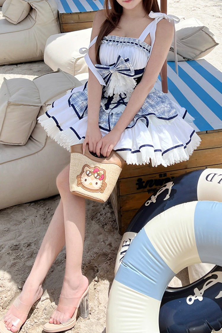 Sweet Lolita Dress - Sailing Love, 2 Colors, Plaid, Ruffled, Printed - additional product view 16