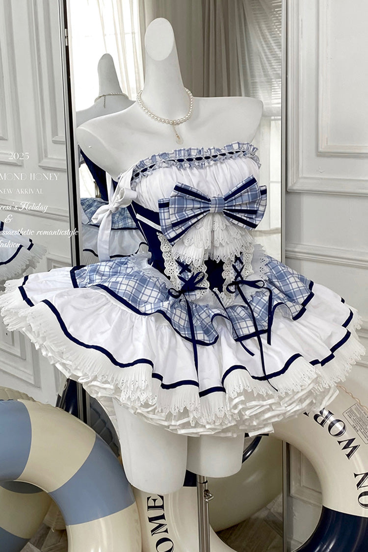 Sweet Lolita Dress - Sailing Love, 2 Colors, Plaid, Ruffled, Printed - additional product view 18