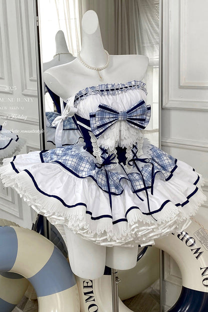 Sweet Lolita Dress - Sailing Love, 2 Colors, Plaid, Ruffled, Printed - additional product view 18