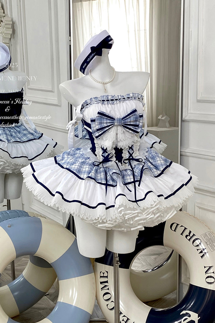 Sweet Lolita Dress - Sailing Love, 2 Colors, Plaid, Ruffled, Printed - additional product view 19