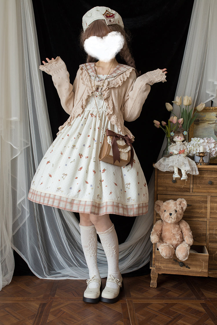 Sweet Lolita Dress - Sailor Collar Print, Ivory, Ruffled, Printed, Long Sleeves - additional product view 2