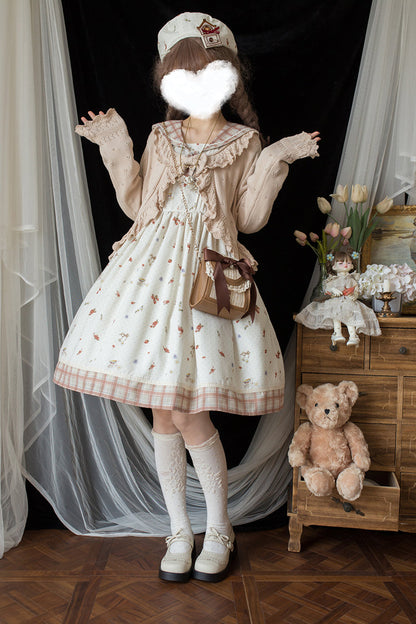 Sweet Lolita Dress - Sailor Collar Print, Ivory, Ruffled, Printed, Long Sleeves - additional product view 2