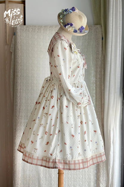 Sweet Lolita Dress - Sailor Collar Print, Ivory, Ruffled, Printed, Long Sleeves - additional product view 7