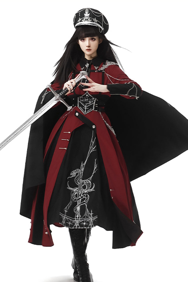 Sweet Lolita Dress - Scarlet Night Knight, 2 Colors, Bow Detail, Printed, Long Sleeves - additional product view 2