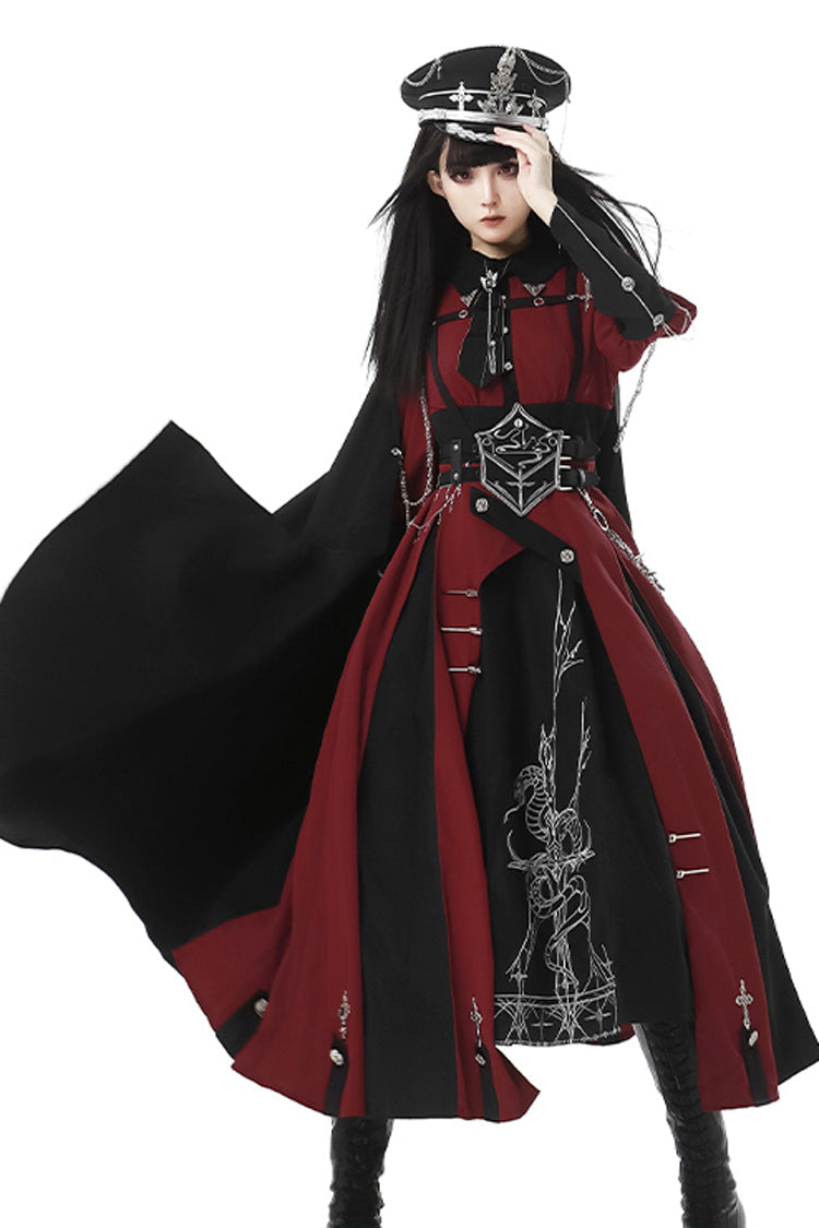 Sweet Lolita Dress - Scarlet Night Knight, 2 Colors, Bow Detail, Printed, Long Sleeves - additional product view 3
