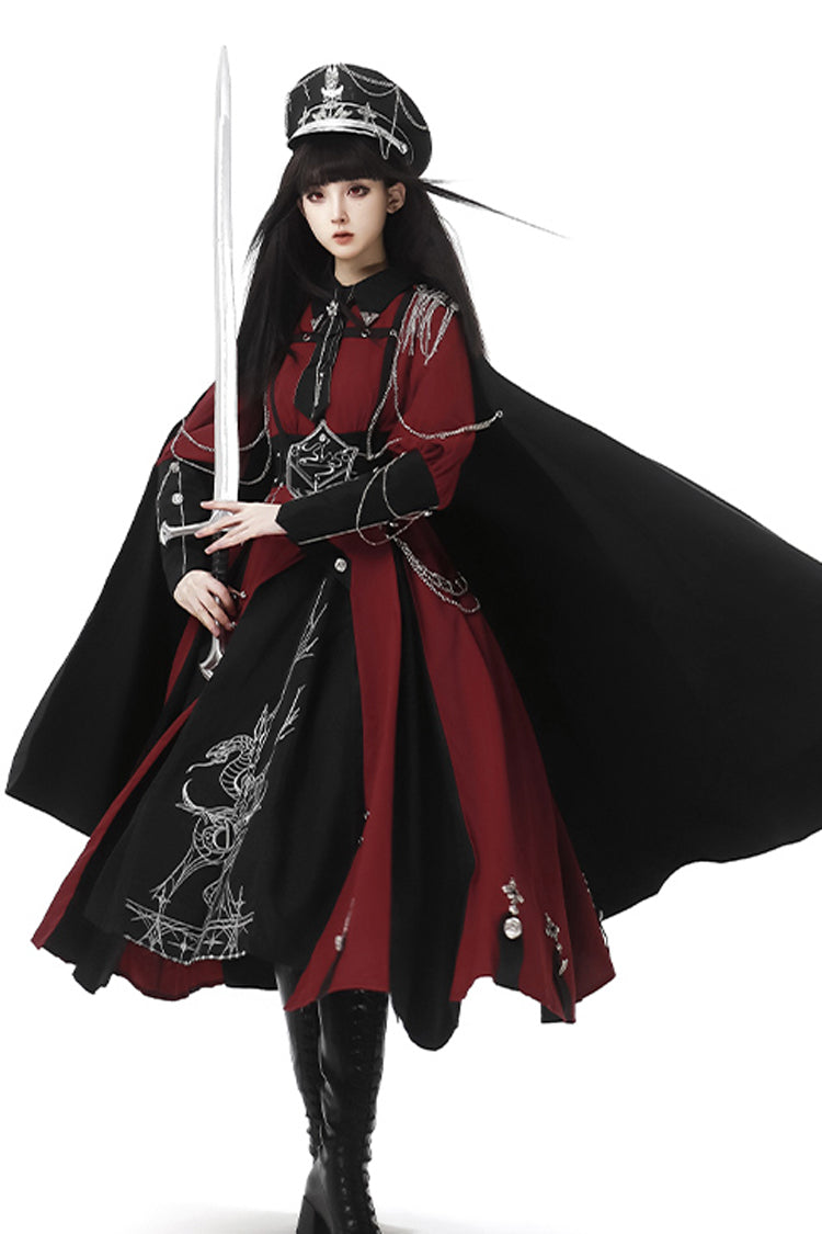 Sweet Lolita Dress - Scarlet Night Knight, 2 Colors, Bow Detail, Printed, Long Sleeves - additional product view 4