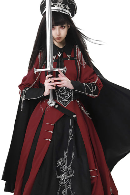 Sweet Lolita Dress - Scarlet Night Knight, 2 Colors, Bow Detail, Printed, Long Sleeves - additional product view 5