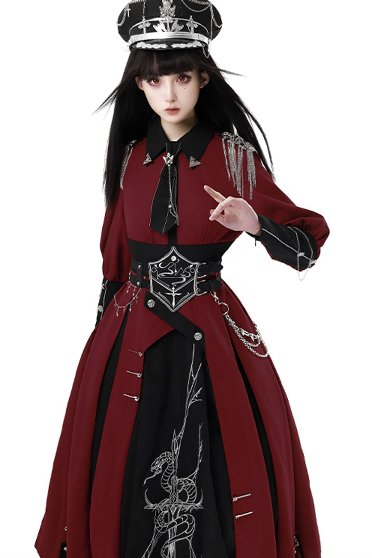 Sweet Lolita Dress - Scarlet Night Knight, 2 Colors, Bow Detail, Printed, Long Sleeves - additional product view 6