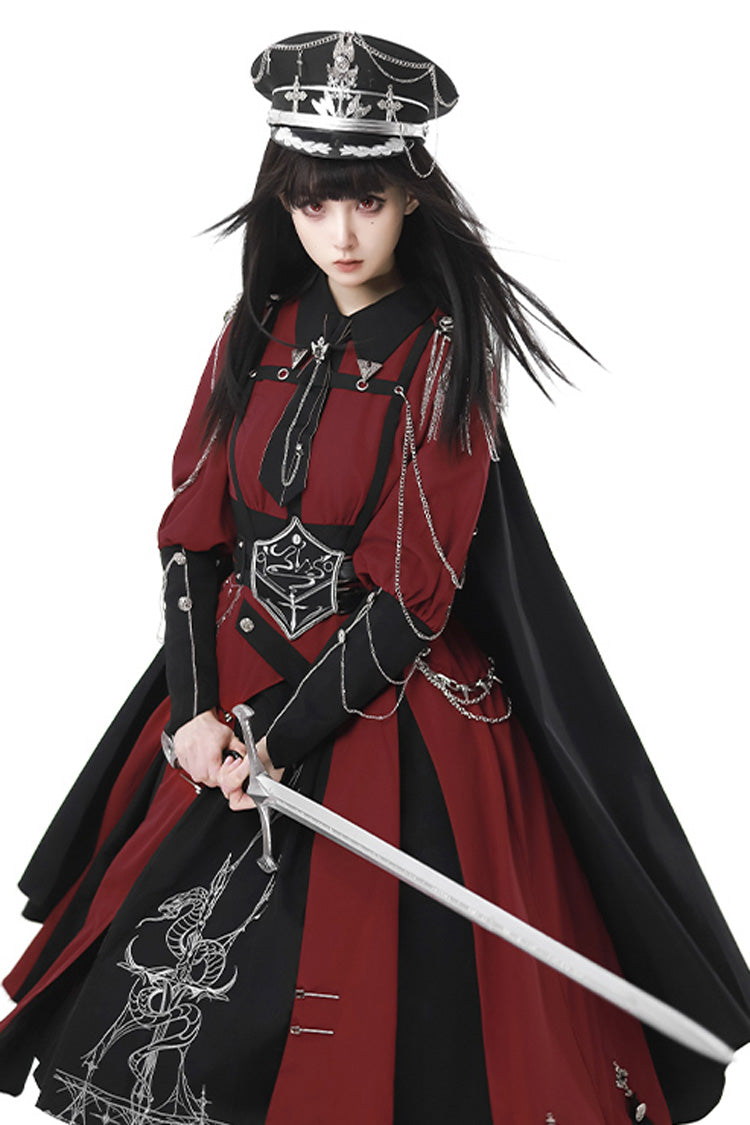 Sweet Lolita Dress - Scarlet Night Knight, 2 Colors, Bow Detail, Printed, Long Sleeves - additional product view 8