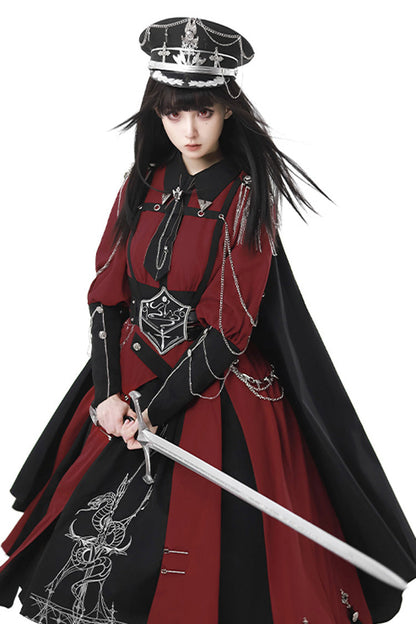 Sweet Lolita Dress - Scarlet Night Knight, 2 Colors, Bow Detail, Printed, Long Sleeves - additional product view 8