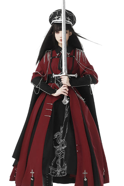 Sweet Lolita Dress - Scarlet Night Knight, 2 Colors, Bow Detail, Printed, Long Sleeves - additional product view 9