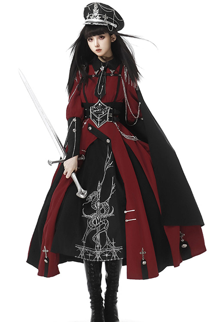 Sweet Lolita Dress - Scarlet Night Knight, 2 Colors, Bow Detail, Printed, Long Sleeves - main product image