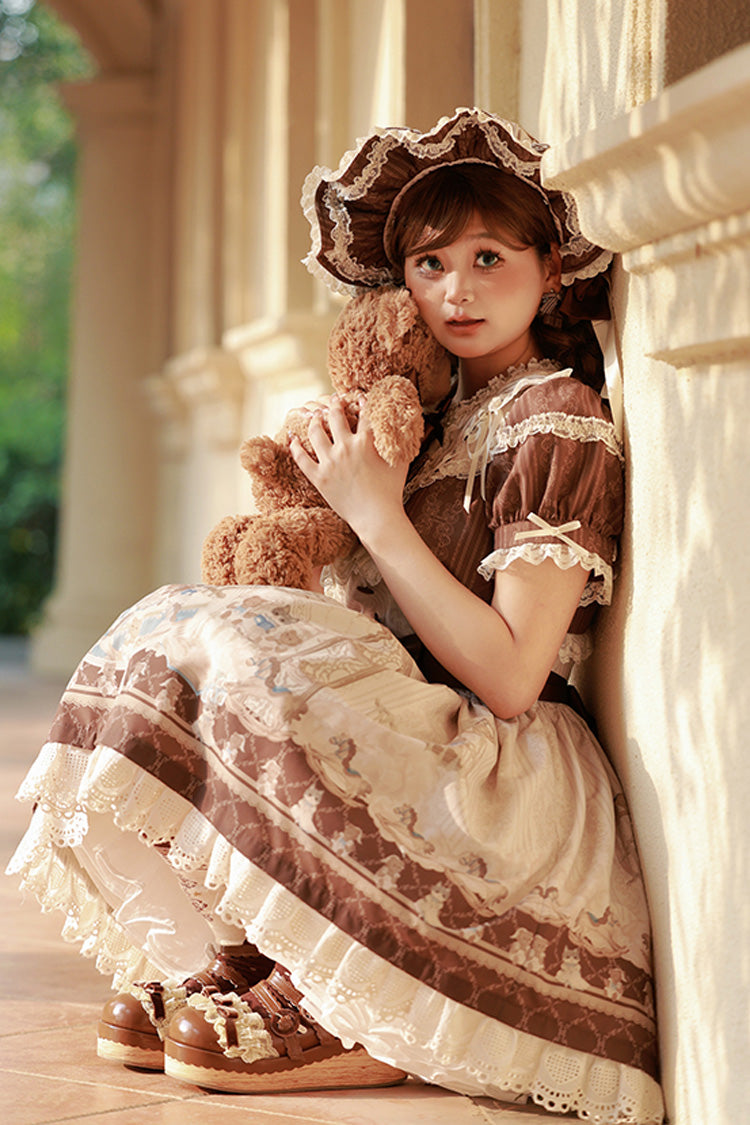 Sweet Lolita Dress - Sea Salt Fairy Tale Doll, 2 Colors, Ruffled, Printed, Bow Detail - additional product view 3