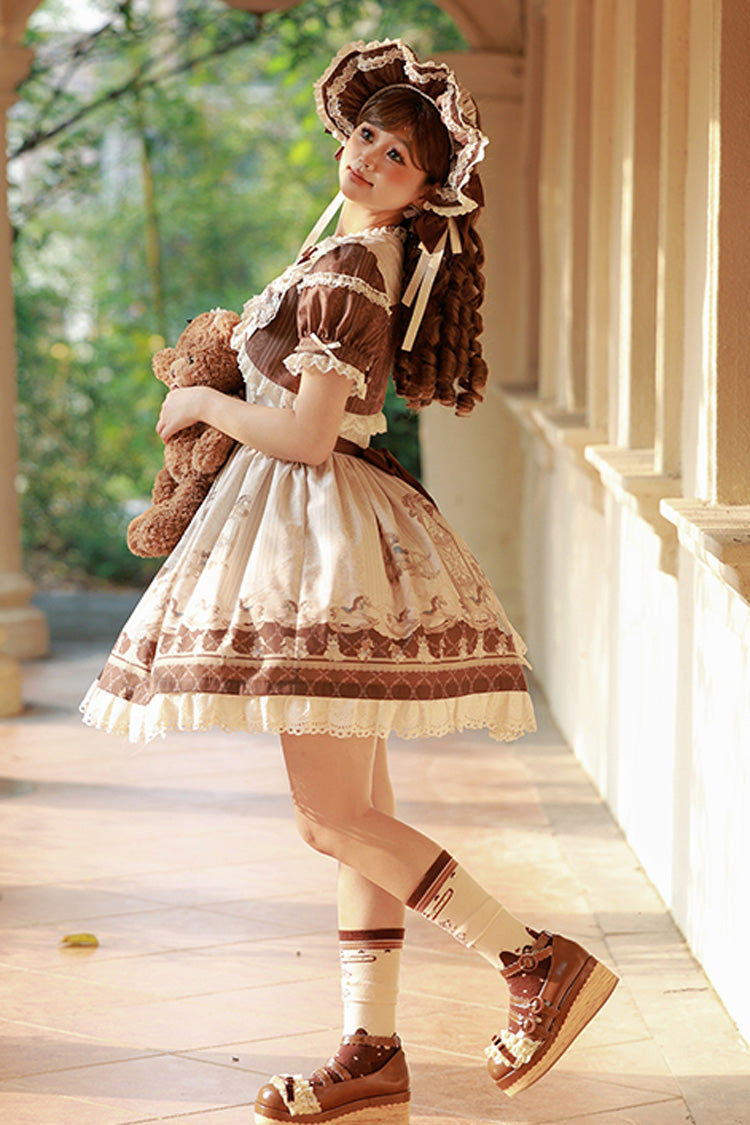 Sweet Lolita Dress - Sea Salt Fairy Tale Doll, 2 Colors, Ruffled, Printed, Bow Detail - additional product view 4