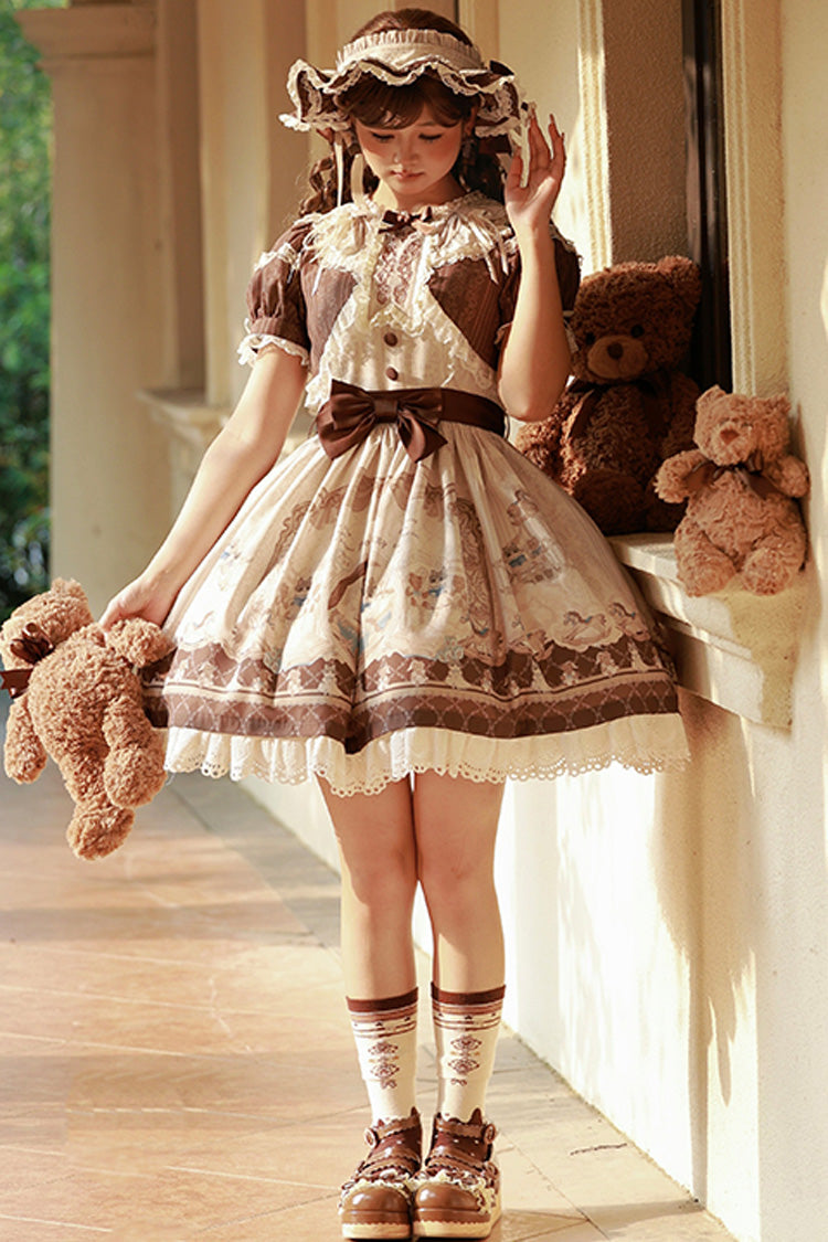 Sweet Lolita Dress - Sea Salt Fairy Tale Doll, 2 Colors, Ruffled, Printed, Bow Detail - additional product view 7