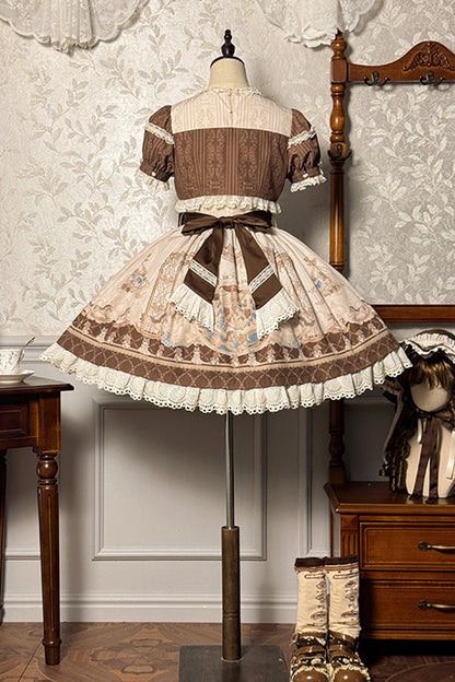 Sweet Lolita Dress - Sea Salt Fairy Tale Doll, 2 Colors, Ruffled, Printed, Bow Detail - additional product view 8
