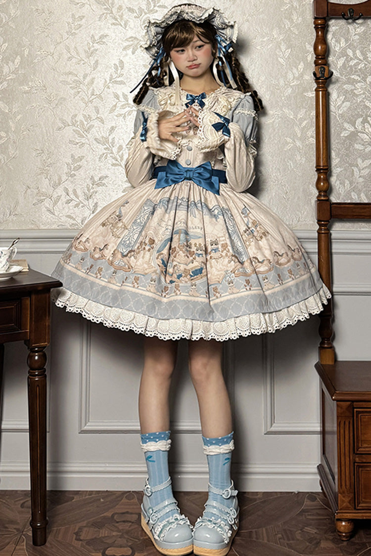 Sweet Lolita Dress - Sea Salt Fairy Tale Doll, 2 Colors, Ruffled, Printed, Bow Detail - additional product view 9