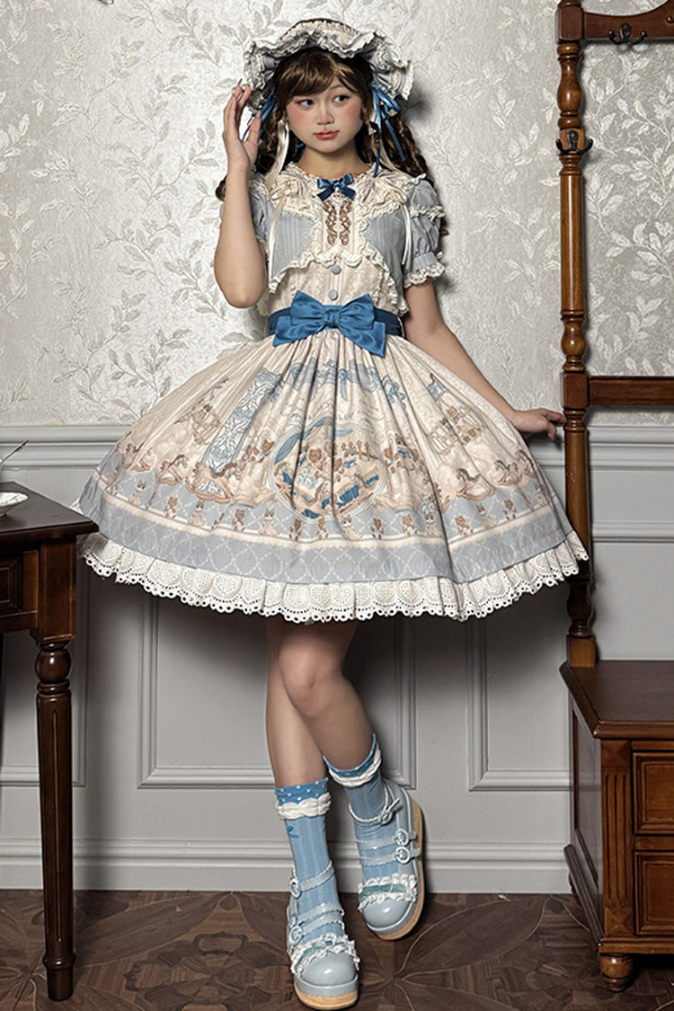 Sweet Lolita Dress - Sea Salt Fairy Tale Doll, 2 Colors, Ruffled, Printed, Bow Detail - additional product view 10