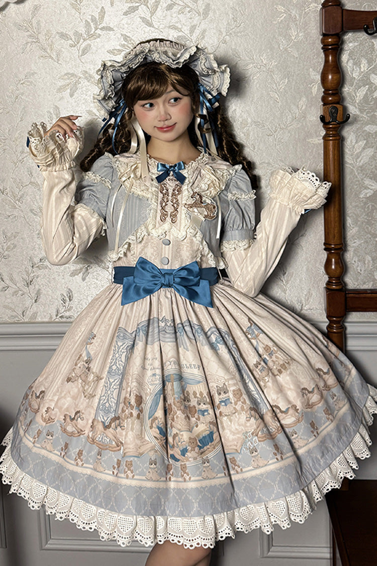 Sweet Lolita Dress - Sea Salt Fairy Tale Doll, 2 Colors, Ruffled, Printed, Bow Detail - additional product view 11