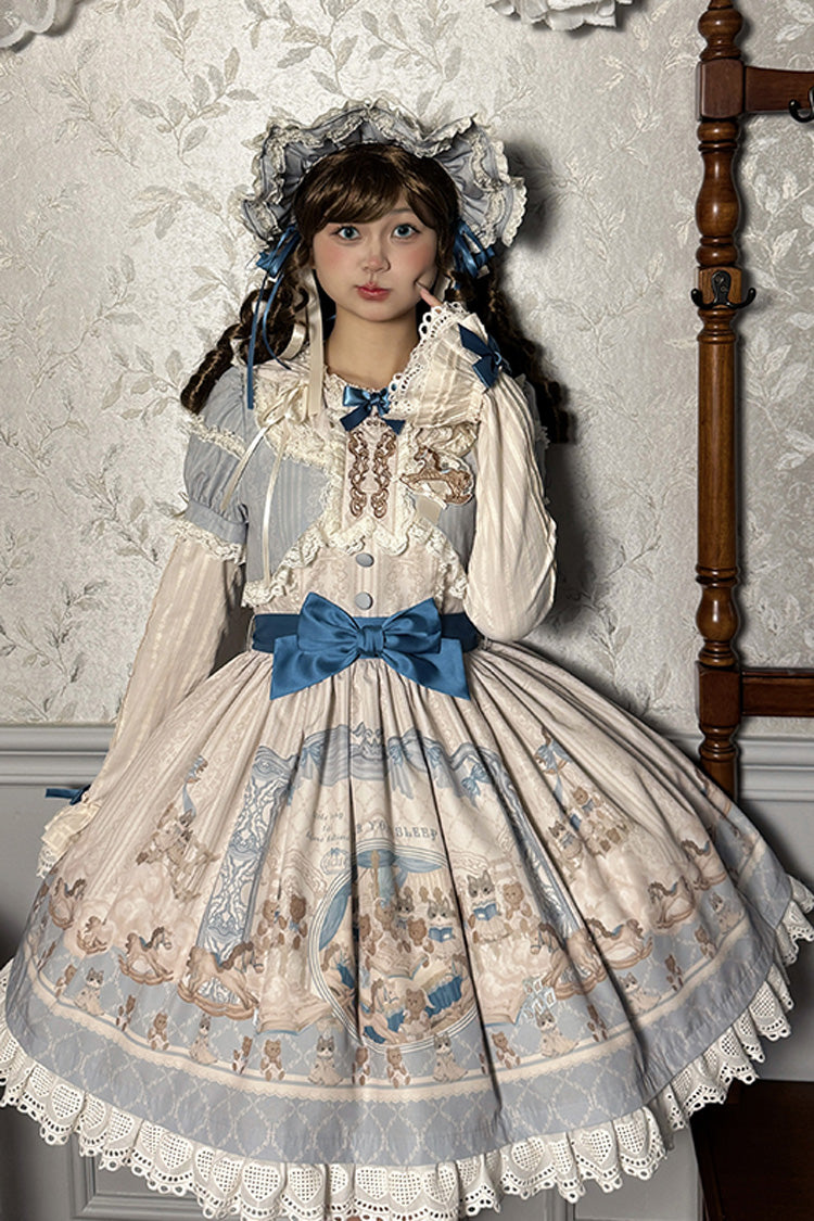 Sweet Lolita Dress - Sea Salt Fairy Tale Doll, 2 Colors, Ruffled, Printed, Bow Detail - additional product view 12