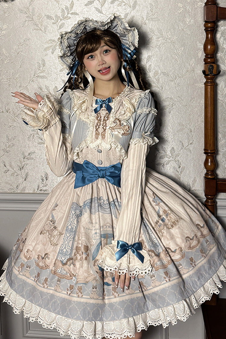 Sweet Lolita Dress - Sea Salt Fairy Tale Doll, 2 Colors, Ruffled, Printed, Bow Detail - additional product view 13