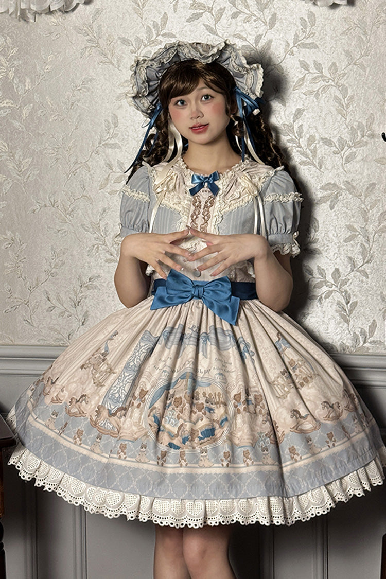 Sweet Lolita Dress - Sea Salt Fairy Tale Doll, 2 Colors, Ruffled, Printed, Bow Detail - additional product view 14
