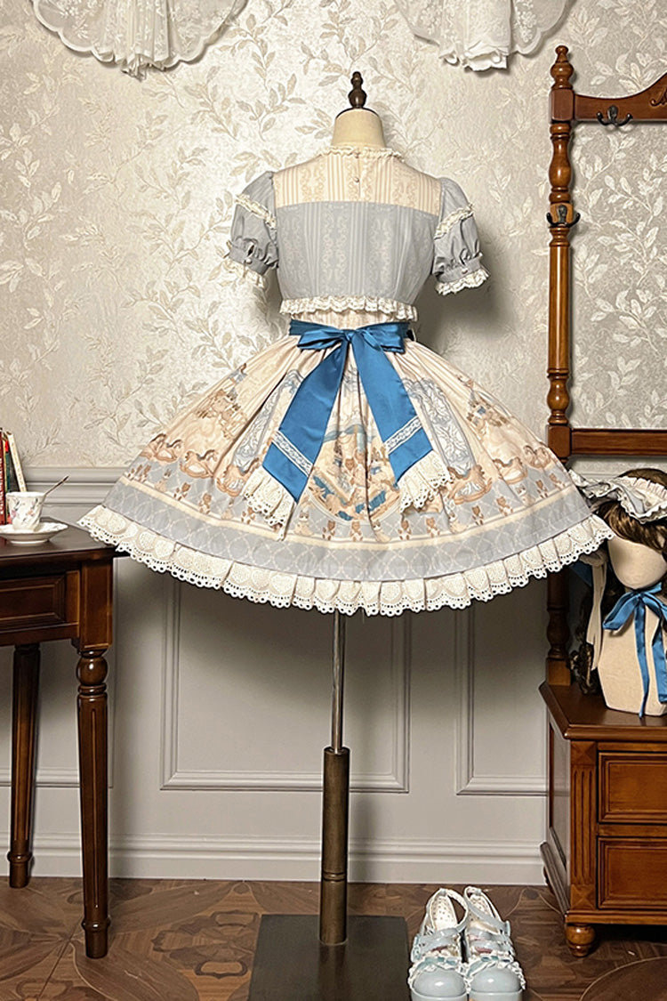 Sweet Lolita Dress - Sea Salt Fairy Tale Doll, 2 Colors, Ruffled, Printed, Bow Detail - additional product view 15