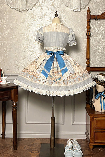 Sweet Lolita Dress - Sea Salt Fairy Tale Doll, 2 Colors, Ruffled, Printed, Bow Detail - additional product view 15