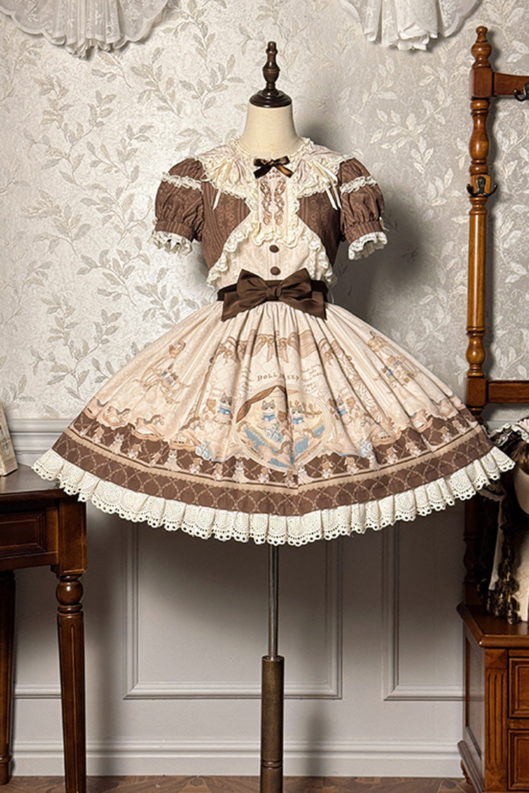 Sweet Lolita Dress - Sea Salt Fairy Tale Doll, 2 Colors, Ruffled, Printed, Bow Detail - main product image