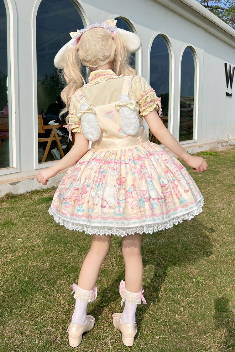 Sweet Lolita Dress - Sheep's Party Print, Yellow, Bow Detail, Lace Trim, Printed - additional product view 3