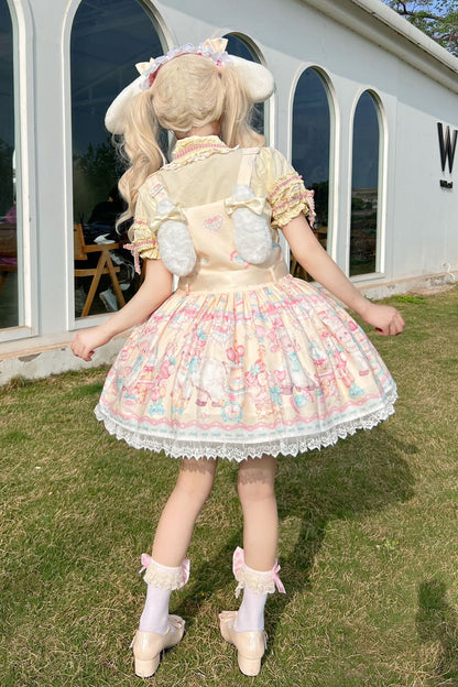 Sweet Lolita Dress - Sheep's Party Print, Yellow, Bow Detail, Lace Trim, Printed - additional product view 3