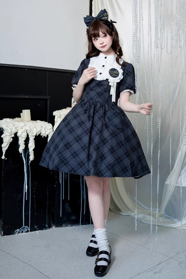 Sweet Lolita Dress - Showa Girls Summer Plaid Print, 2 Colors, Plaid, Classic Style - additional product view 2