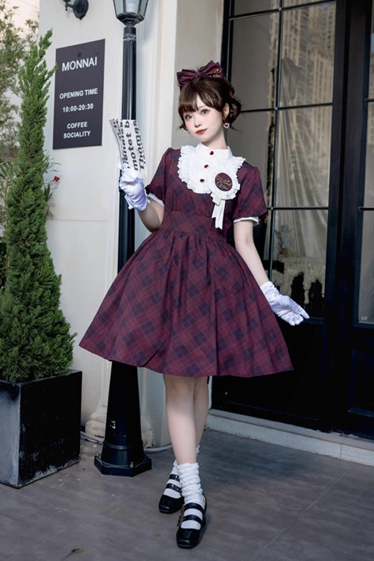 Sweet Lolita Dress - Showa Girls Summer Plaid Print, 2 Colors, Plaid, Classic Style - additional product view 4
