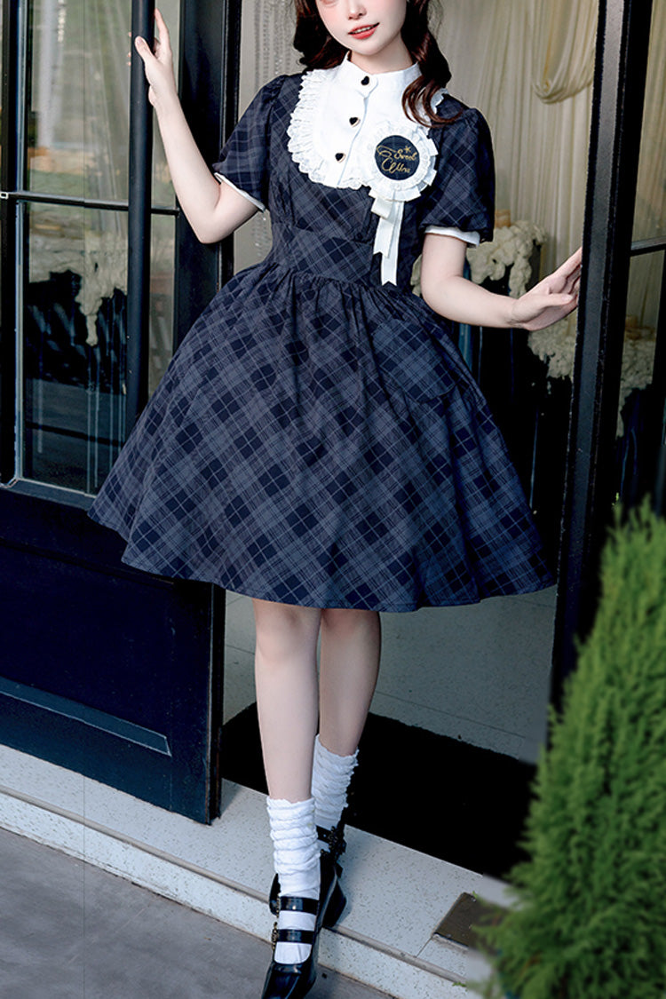 Sweet Lolita Dress - Showa Girls Summer Plaid Print, 2 Colors, Plaid, Classic Style - main product image