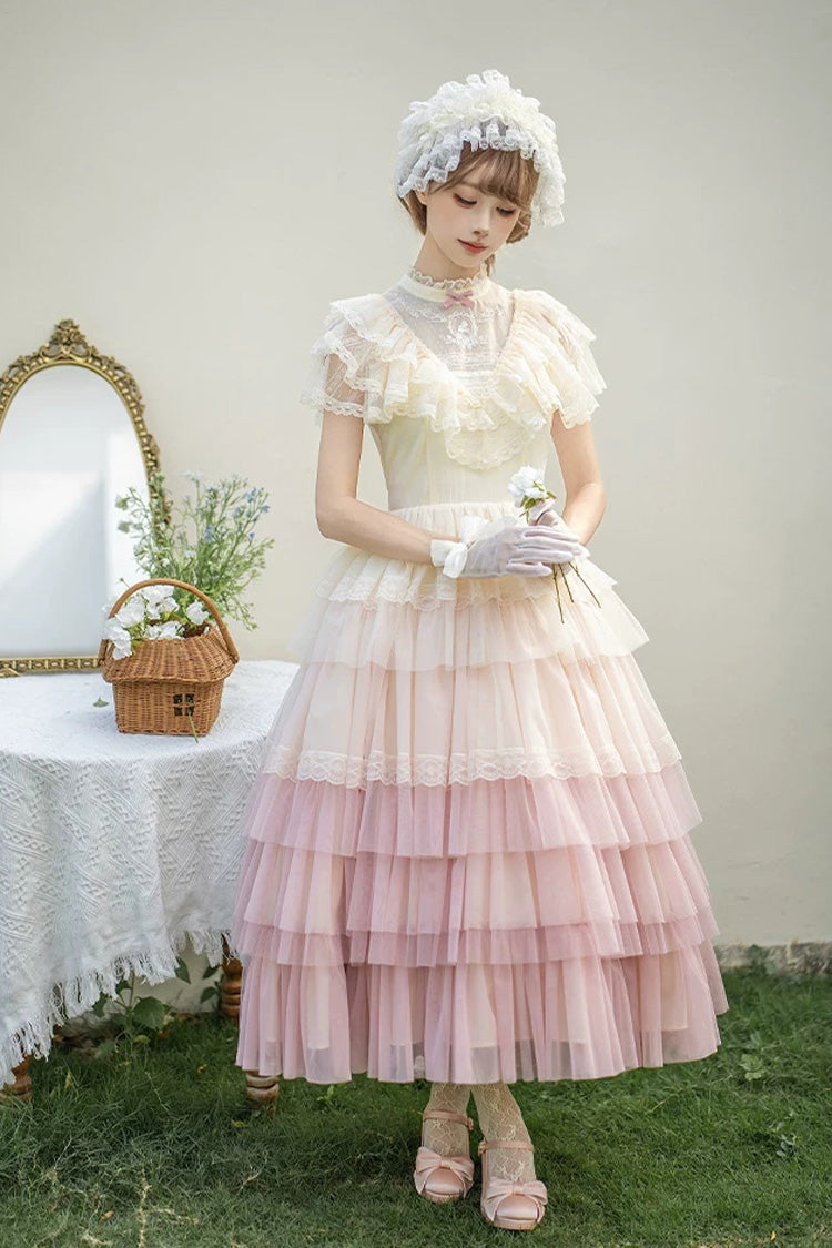 Sweet Lolita Dress - Sincere Vow, Pink, Stand Collar, Layered, Ruffled - additional product view 2