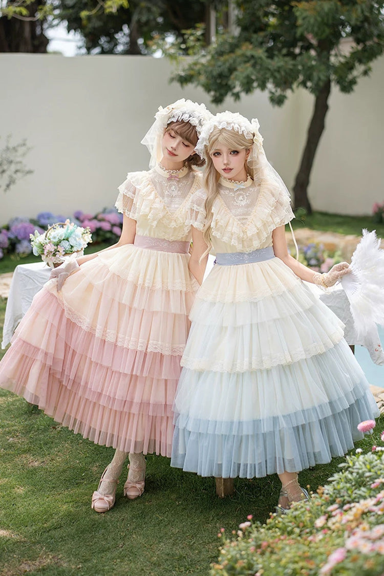 Sweet Lolita Dress - Sincere Vow, Pink, Stand Collar, Layered, Ruffled - additional product view 3