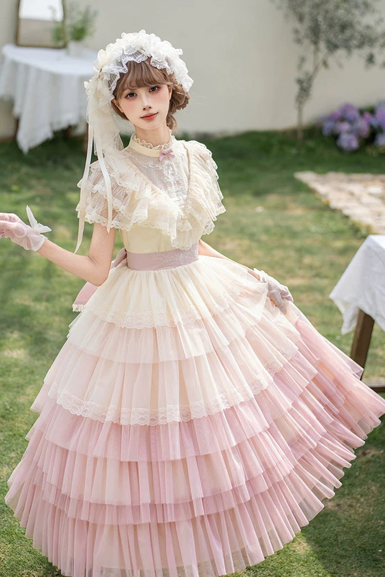 Sweet Lolita Dress - Sincere Vow, Pink, Stand Collar, Layered, Ruffled - additional product view 4