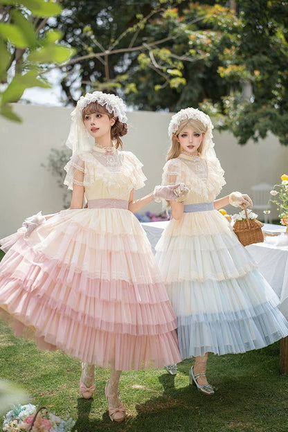 Sweet Lolita Dress - Sincere Vow, Pink, Stand Collar, Layered, Ruffled - additional product view 5
