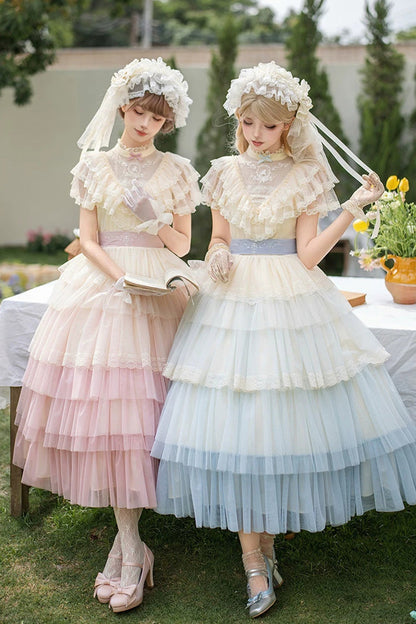 Sweet Lolita Dress - Sincere Vow, Pink, Stand Collar, Layered, Ruffled - additional product view 6