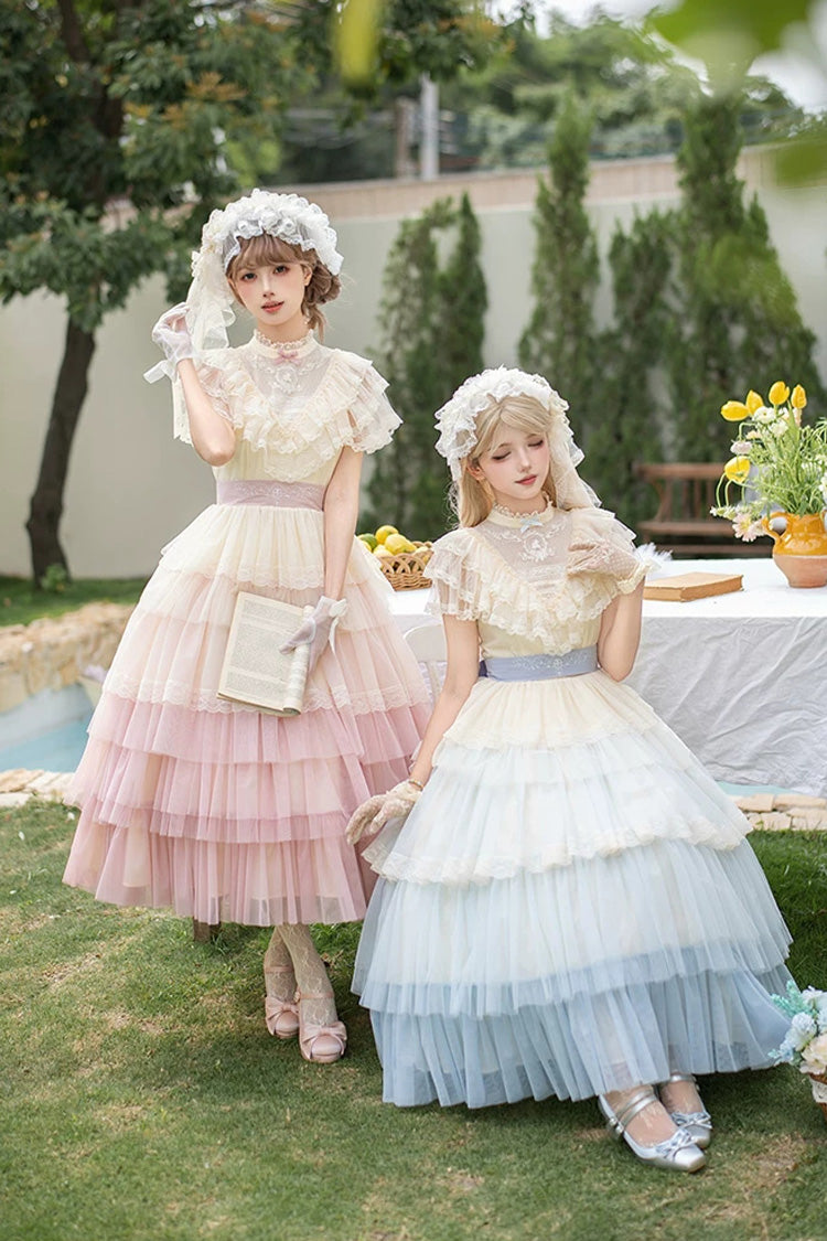 Sweet Lolita Dress - Sincere Vow, Pink, Stand Collar, Layered, Ruffled - additional product view 7