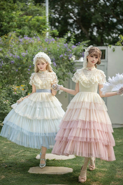 Sweet Lolita Dress - Sincere Vow, Pink, Stand Collar, Layered, Ruffled - additional product view 8