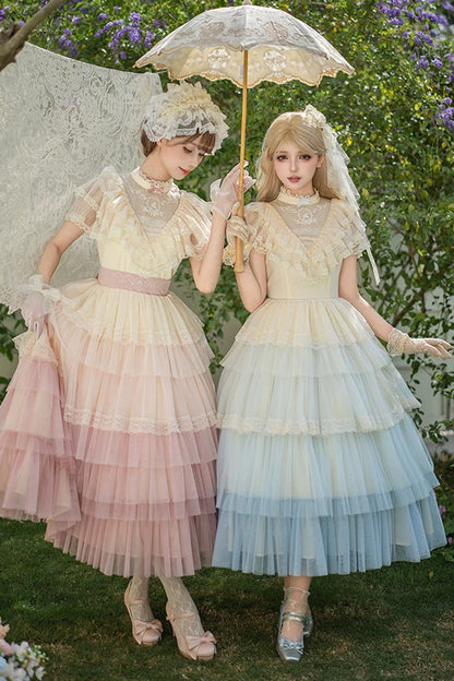 Sweet Lolita Dress - Sincere Vow, Pink, Stand Collar, Layered, Ruffled - additional product view 10
