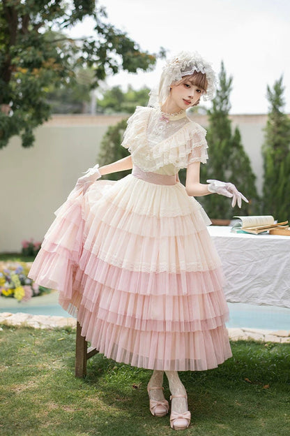 Sweet Lolita Dress - Sincere Vow, Pink, Stand Collar, Layered, Ruffled - additional product view 14