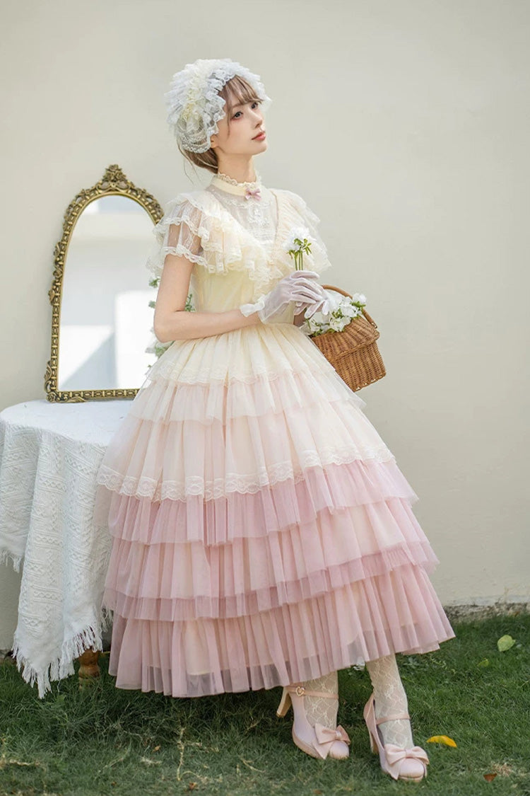Sweet Lolita Dress - Sincere Vow, Pink, Stand Collar, Layered, Ruffled - additional product view 16