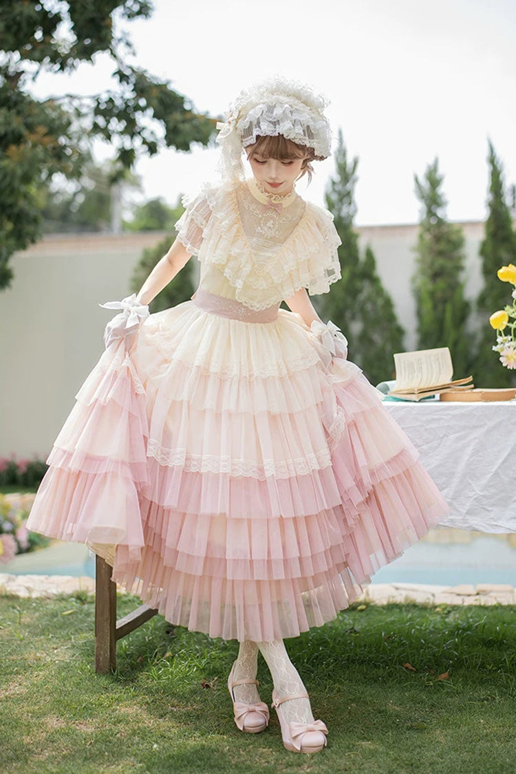 Sweet Lolita Dress - Sincere Vow, Pink, Stand Collar, Layered, Ruffled - main product image