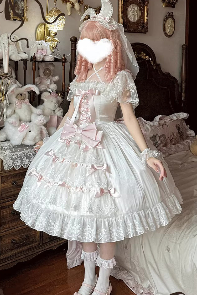 Sweet Lolita Dress - Snow Of Love, 2 Colors, Ruffled, Bow Detail, Lace Trim - additional product view 4