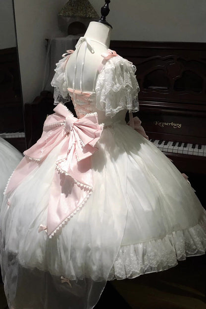 Sweet Lolita Dress - Snow Of Love, 2 Colors, Ruffled, Bow Detail, Lace Trim - additional product view 6