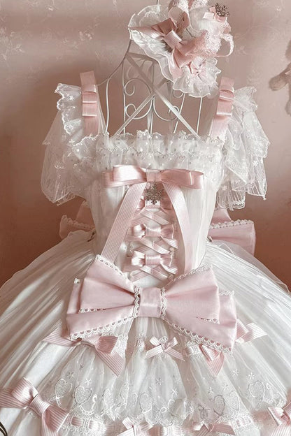 Sweet Lolita Dress - Snow Of Love, 2 Colors, Ruffled, Bow Detail, Lace Trim - additional product view 9